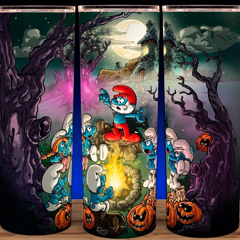 Smurfs 80s Halloween with Papa Smurf Cartoon Cup Mug Tumbler